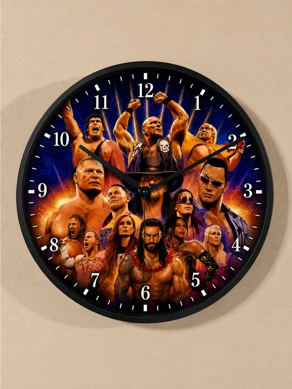 Multicolor Wrestling Collage Black Framed Wall Clock